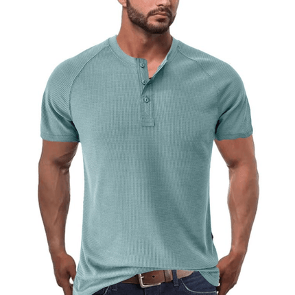 Men’s Short Sleeve Henley Shirt Waffle Knit