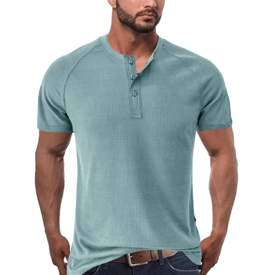 Men’s Short Sleeve Henley Shirt Waffle Knit