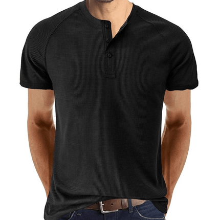 Men’s Short Sleeve Henley Shirt Waffle Knit