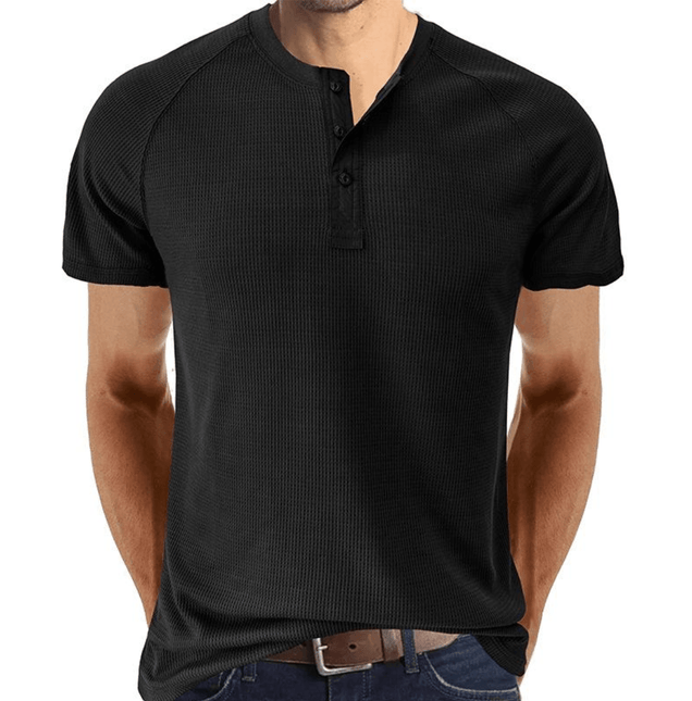Men’s Short Sleeve Henley Shirt Waffle Knit