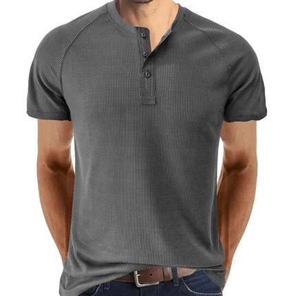 Men’s Short Sleeve Henley Shirt Waffle Knit