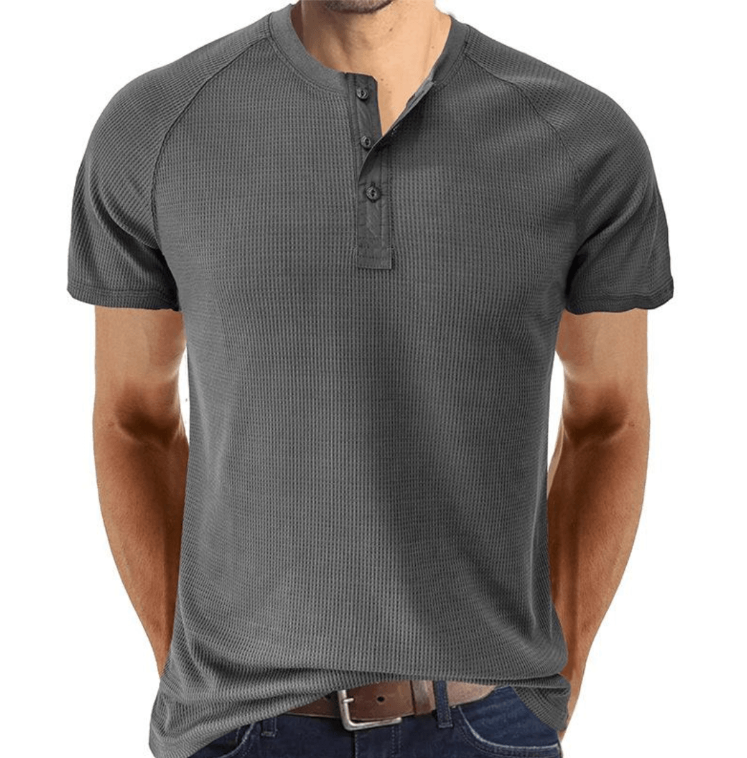 Men’s Short Sleeve Henley Shirt Waffle Knit