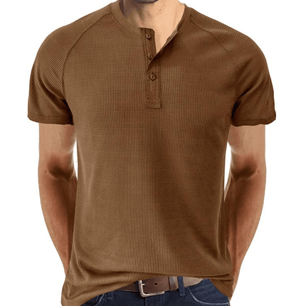 Men’s Short Sleeve Henley Shirt Waffle Knit