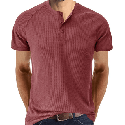 Men’s Short Sleeve Henley Shirt Waffle Knit