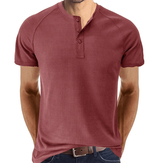 Men’s Short Sleeve Henley Shirt Waffle Knit