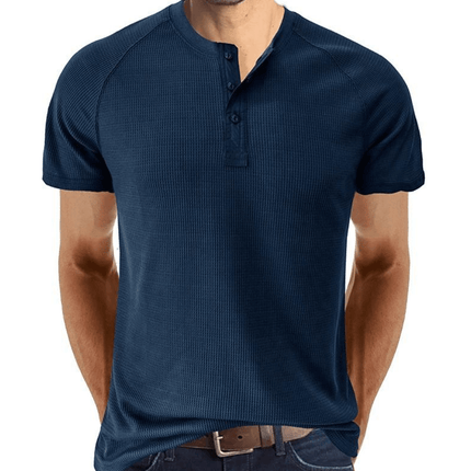 Men’s Short Sleeve Henley Shirt Waffle Knit
