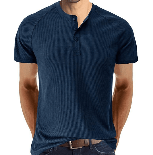 Men’s Short Sleeve Henley Shirt Waffle Knit