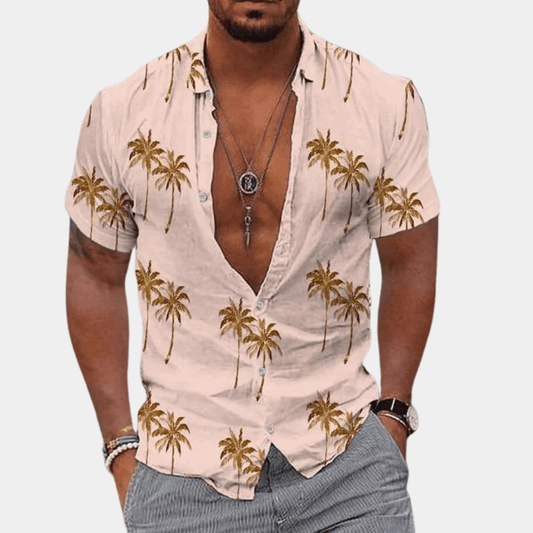 Men’s Short Sleeve Button-Up Shirt Tropical Palm Print