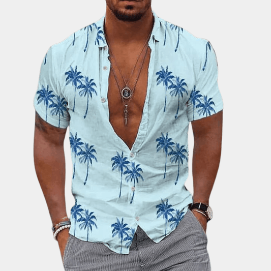 Men’s Short Sleeve Button-Up Shirt Tropical Palm Print