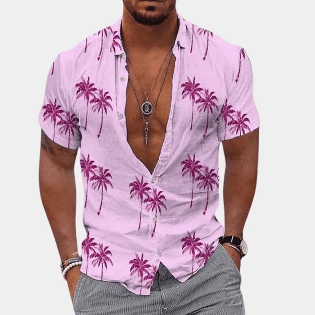 Men’s Short Sleeve Button-Up Shirt Tropical Palm Print