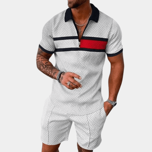 Men’s Short Sleeve Geometric Pattern Set with Zip Closure
