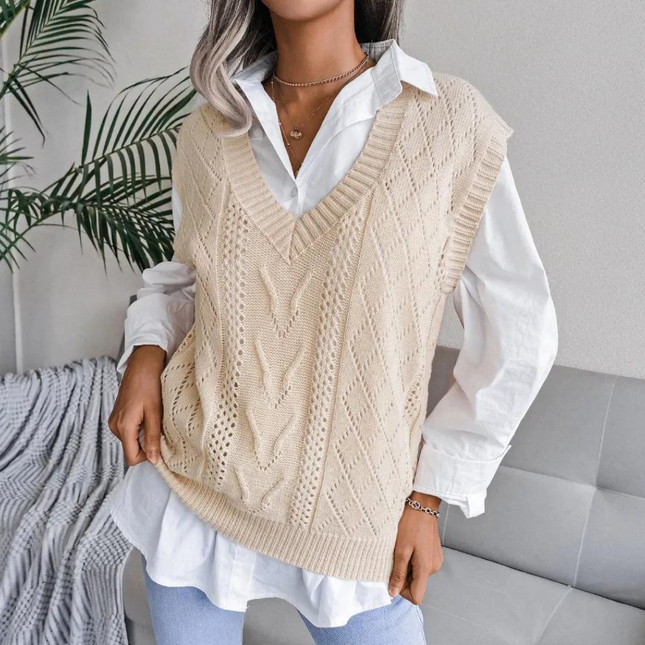 Women's V Neck Cable Knit Sweater Vest