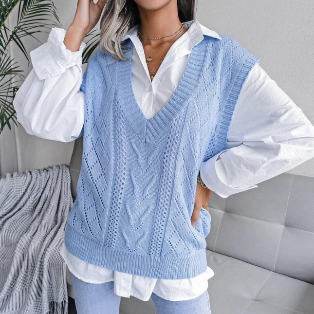 Women's V Neck Cable Knit Sweater Vest