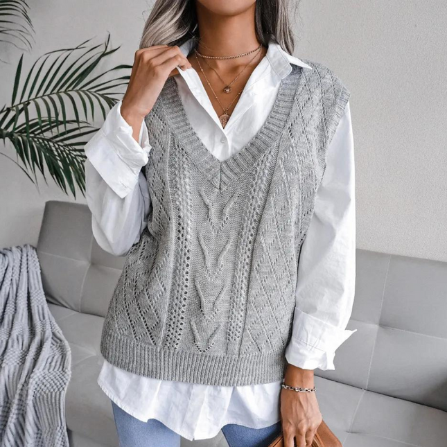 Women's V Neck Cable Knit Sweater Vest