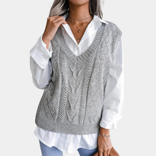 Women's V Neck Cable Knit Sweater Vest