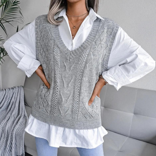 Women's V Neck Cable Knit Sweater Vest