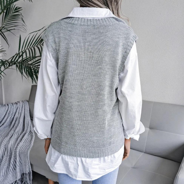 Women's V Neck Cable Knit Sweater Vest