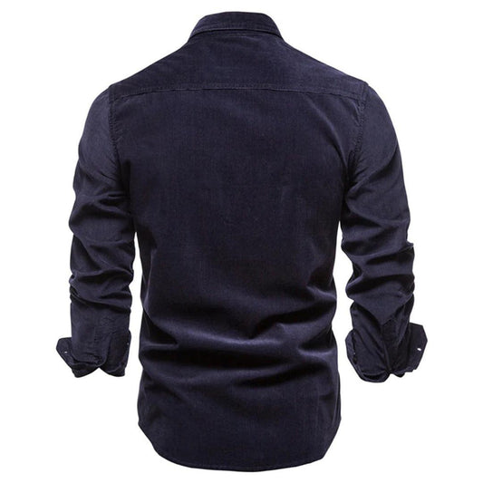 Men’s Corduroy Button-Down Shirt with Long Sleeves and Chest Pockets