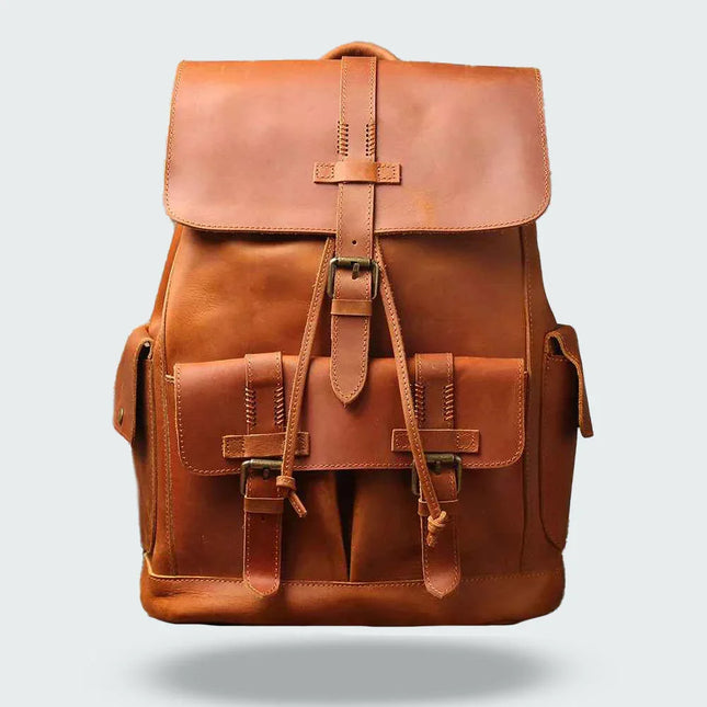 Men's Leather Backpack with Buckle Strap