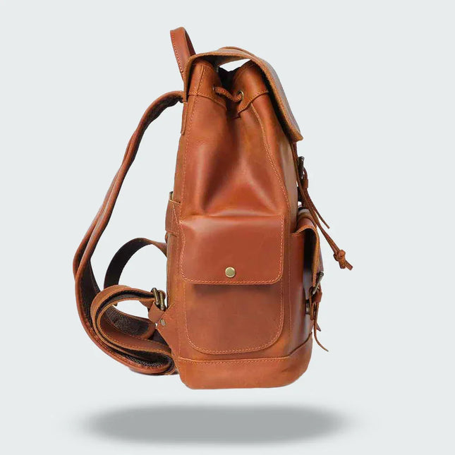 Men's Leather Backpack with Buckle Strap