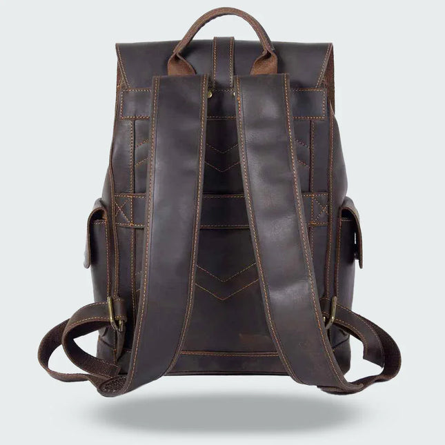 Men's Leather Backpack with Buckle Strap