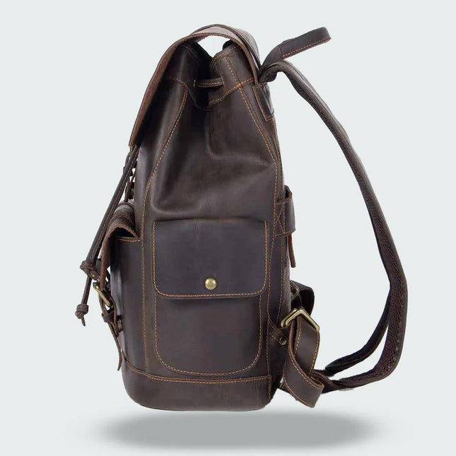 Men's Leather Backpack with Buckle Strap