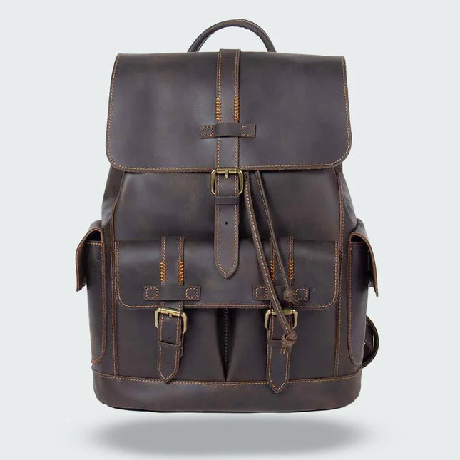 Men's Leather Backpack with Buckle Strap