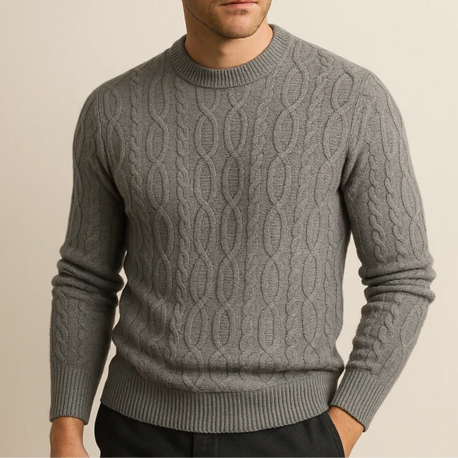 Men's Crewneck Sweater Cable Knit Cotton Blend
