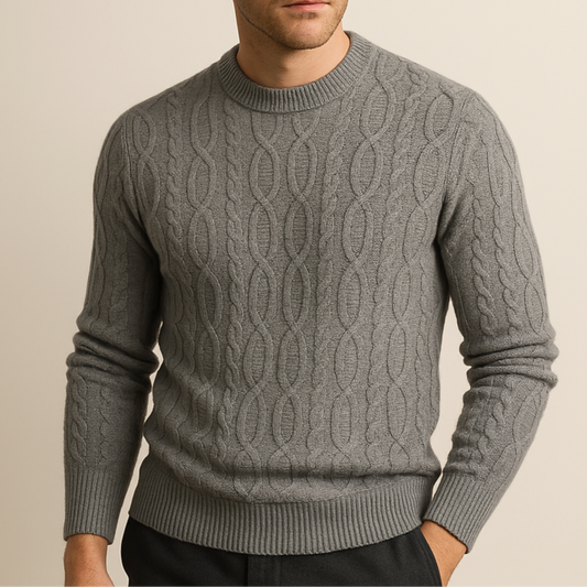 Men's Crewneck Sweater Cable Knit Cotton Blend