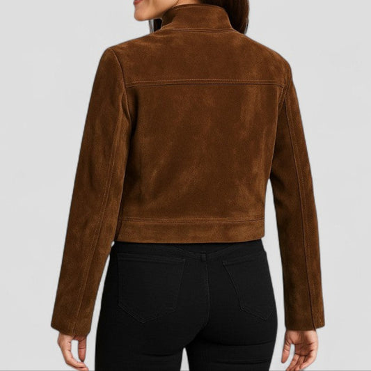 Women's Suede Look Jacket with Zip Detail