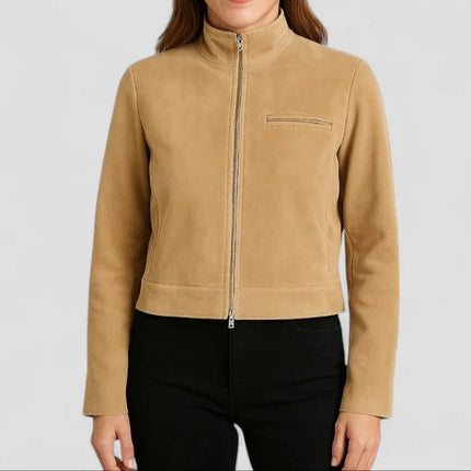 Women's Suede Look Jacket with Zip Detail