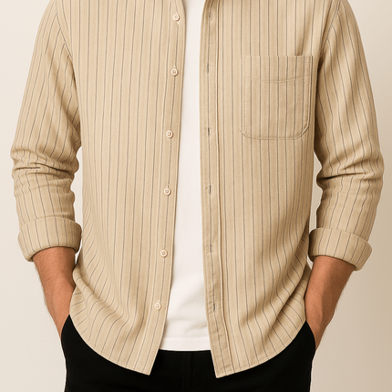 Men’s Striped Long Sleeve Shirt – Breathable Cotton Casual Button Down