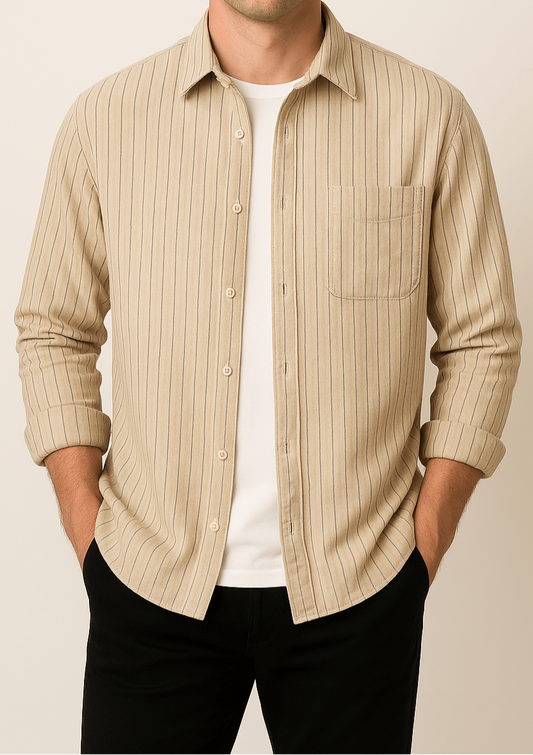 Men’s Striped Long Sleeve Shirt – Breathable Cotton Casual Button Down