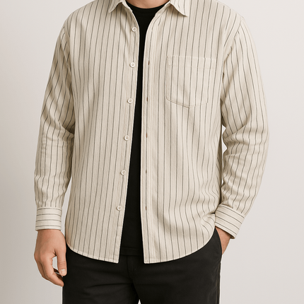 Men’s Striped Long Sleeve Shirt – Breathable Cotton Casual Button Down