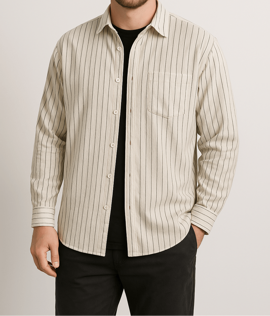 Men’s Striped Long Sleeve Shirt – Breathable Cotton Casual Button Down