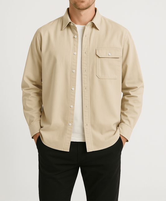 Men’s Cotton Button-Down Shirt Long Sleeve Relaxed Fit