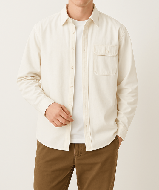 Men’s Cotton Button-Down Shirt Long Sleeve Relaxed Fit