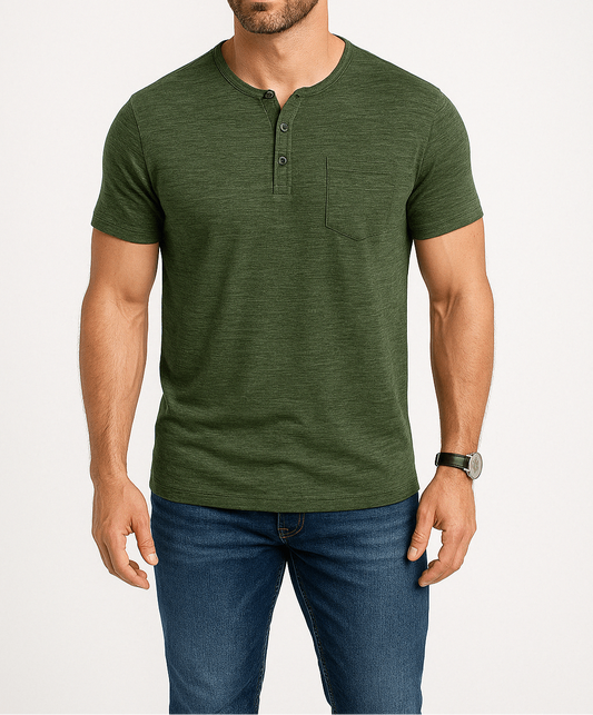 Men's Slim Fit Cotton Blend Henley T-Shirt with Chest Pocket