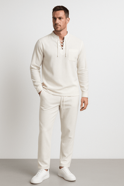 Men’s Relaxed Fit Henley Shirt Cotton Linen Blend