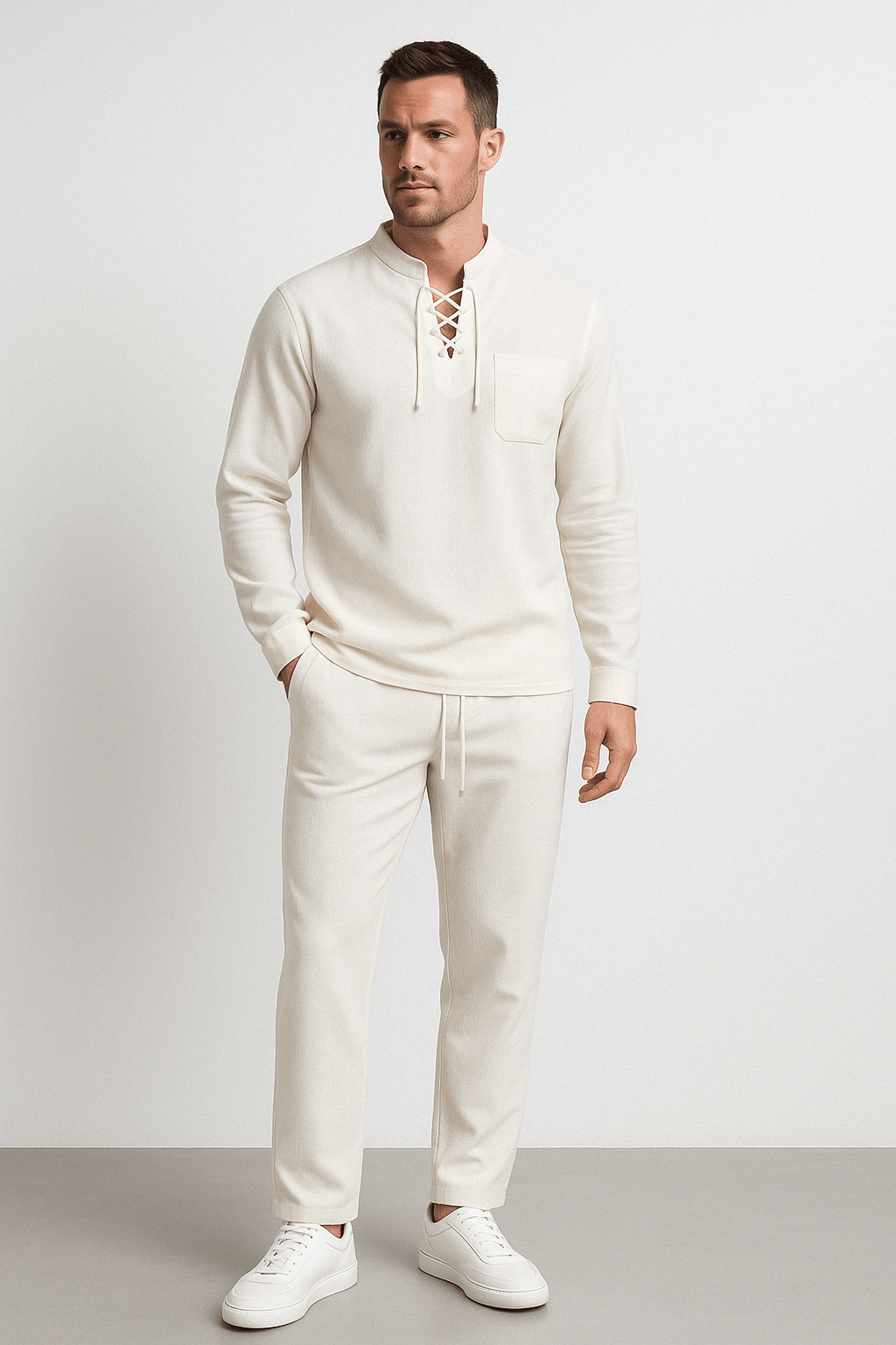Men’s Relaxed Fit Henley Shirt Cotton Linen Blend