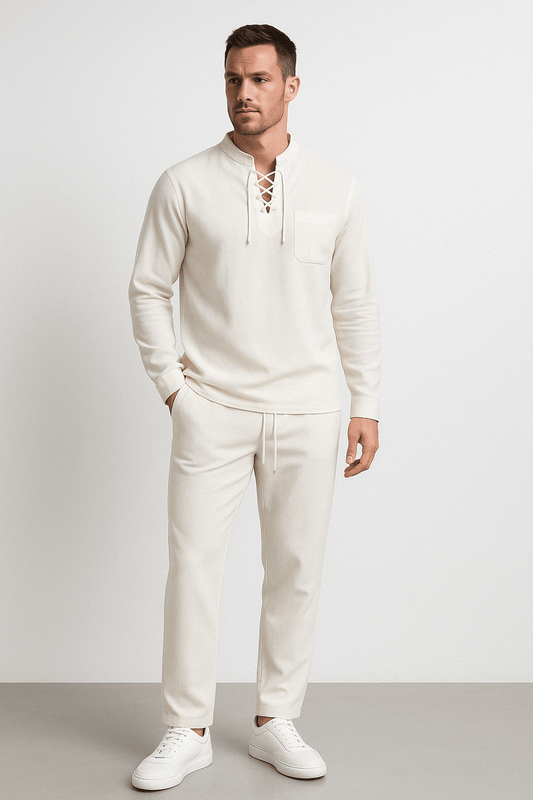Men’s Relaxed Fit Henley Shirt Cotton Linen Blend