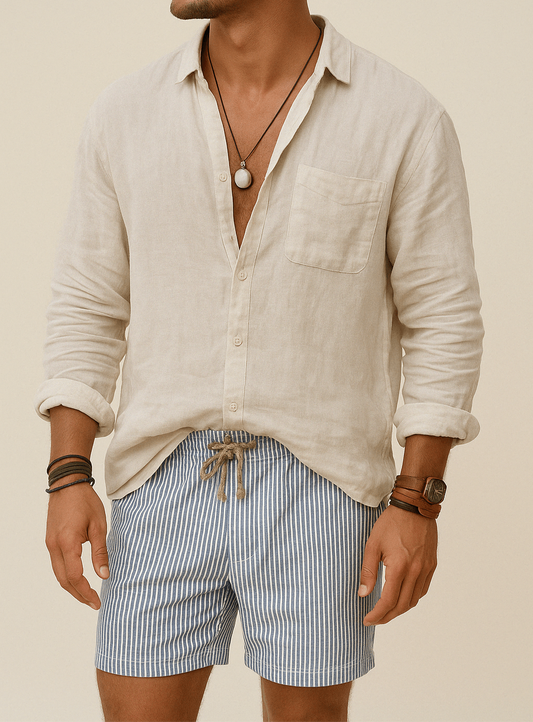 Men’s Button-Up Shirt Cotton Linen Blend