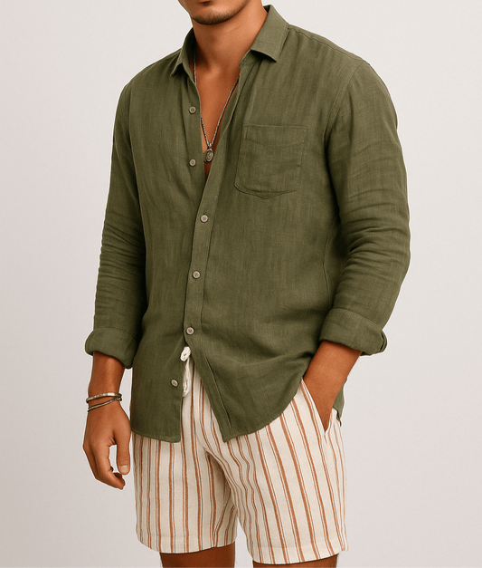 Men’s Button-Up Shirt Cotton Linen Blend
