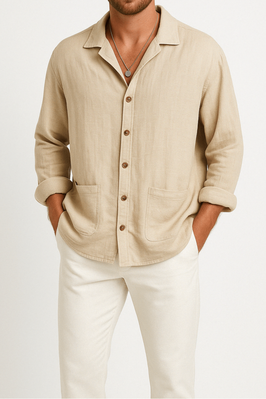 Men’s Casual Long Sleeve Shirt Cotton Linen Blend