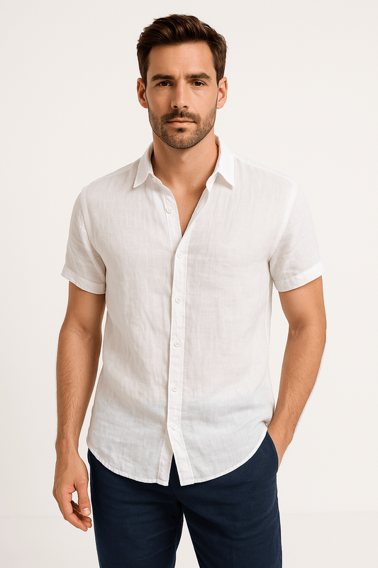 Men’s Short Sleeve Linen Blend Casual Shirt