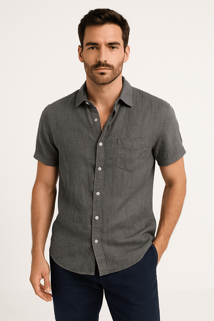 Men’s Short Sleeve Linen Blend Casual Shirt