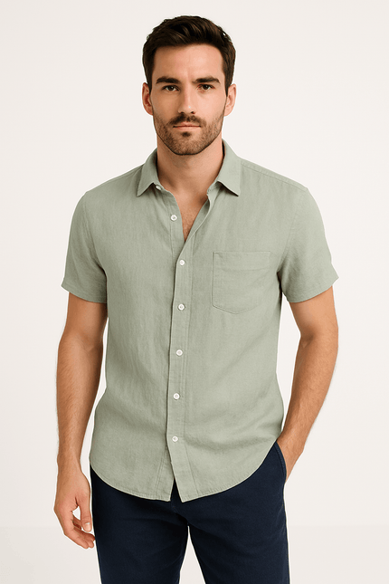 Men’s Short Sleeve Linen Blend Casual Shirt
