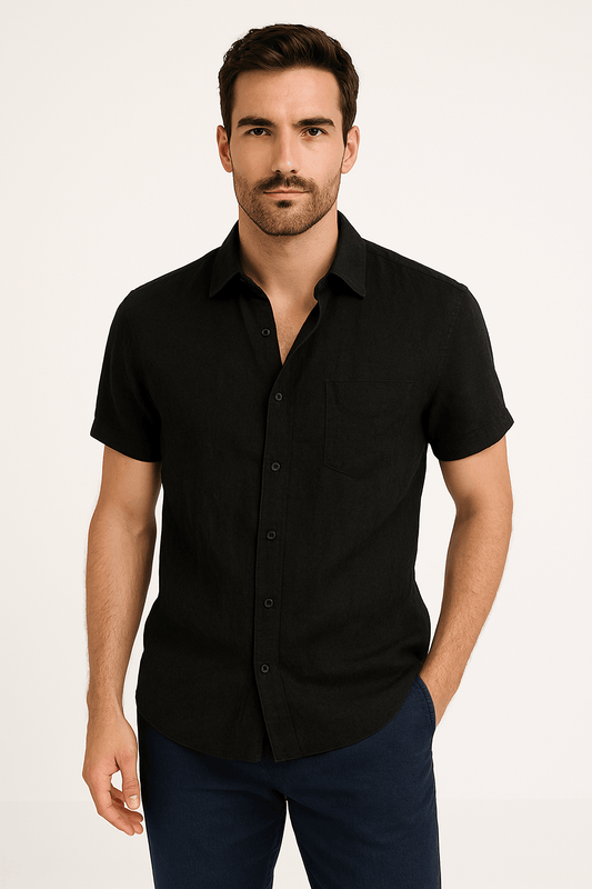 Men’s Short Sleeve Linen Blend Casual Shirt