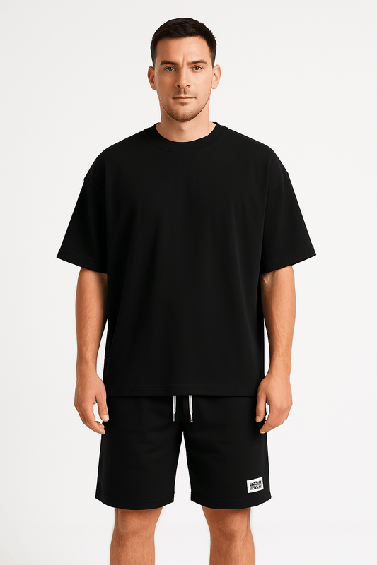 Men’s Relaxed Fit Athletic Set – Breathable Cotton Short Sleeve Top & Drawstring Shorts