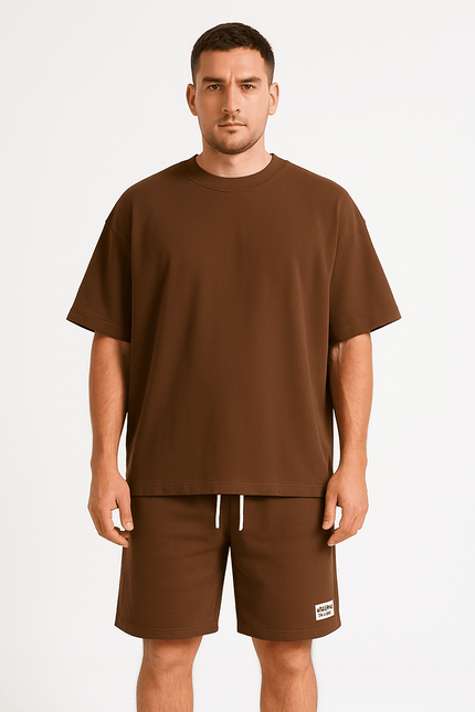 Men’s Relaxed Fit Athletic Set – Breathable Cotton Short Sleeve Top & Drawstring Shorts